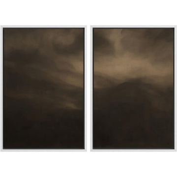 Framed Canvas Print Wall Art Set Moody Misty Landscape Soft Brown and Gray Hues Illustration Modern Art Decorative