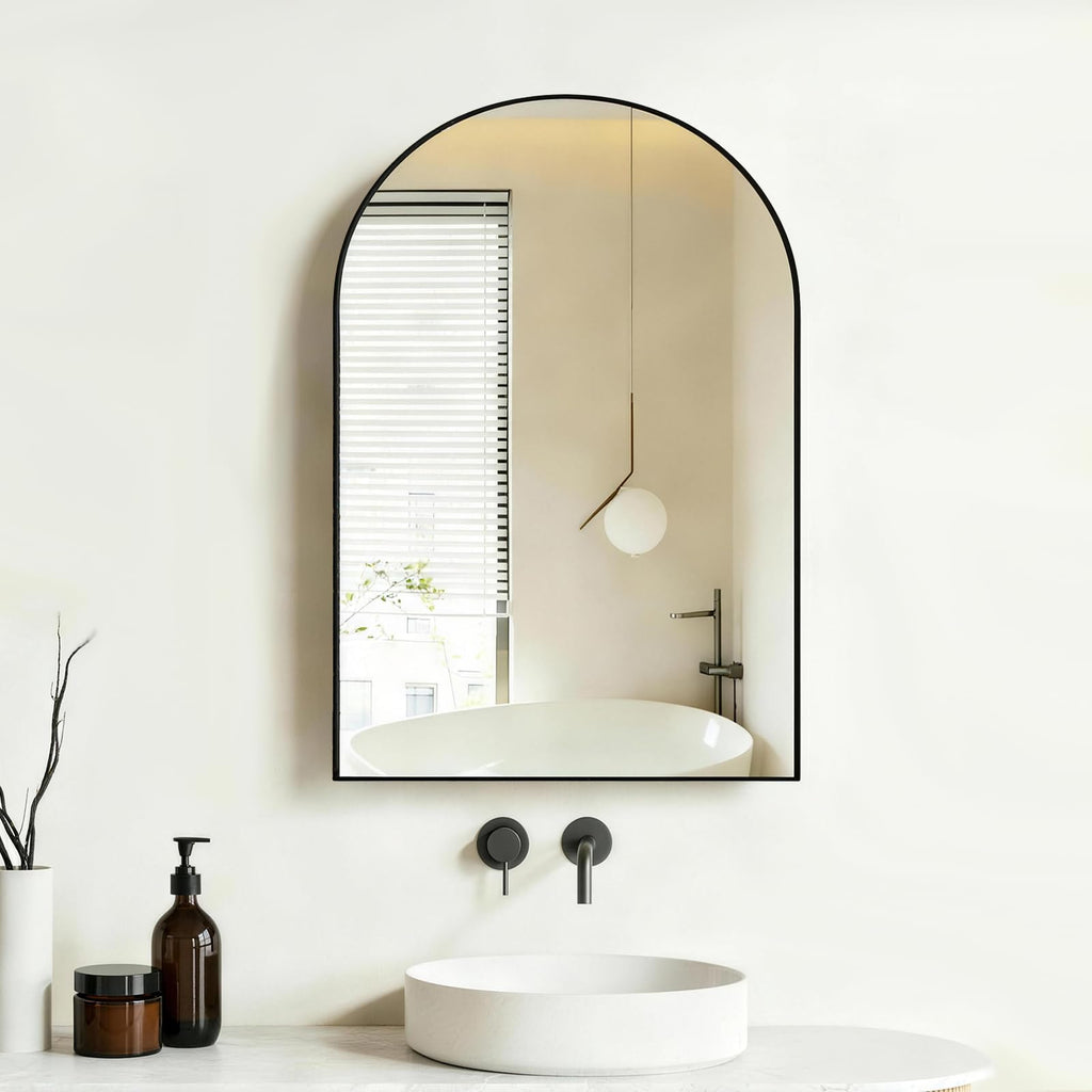 Black Arched Medicine Cabinets with 20"x30" Mirror, Bathroom Mirror Cabinet with Storage, Brushed Black Arch Medicine