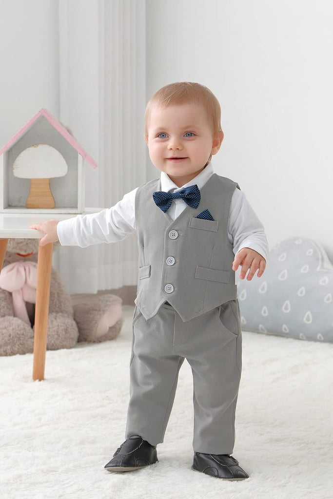 Baby Boy Clothes Toddler Boy Outfits 4PCS Gentleman Dress Romper/Vest/Pants/Bow Tie Cotton Suit Sets