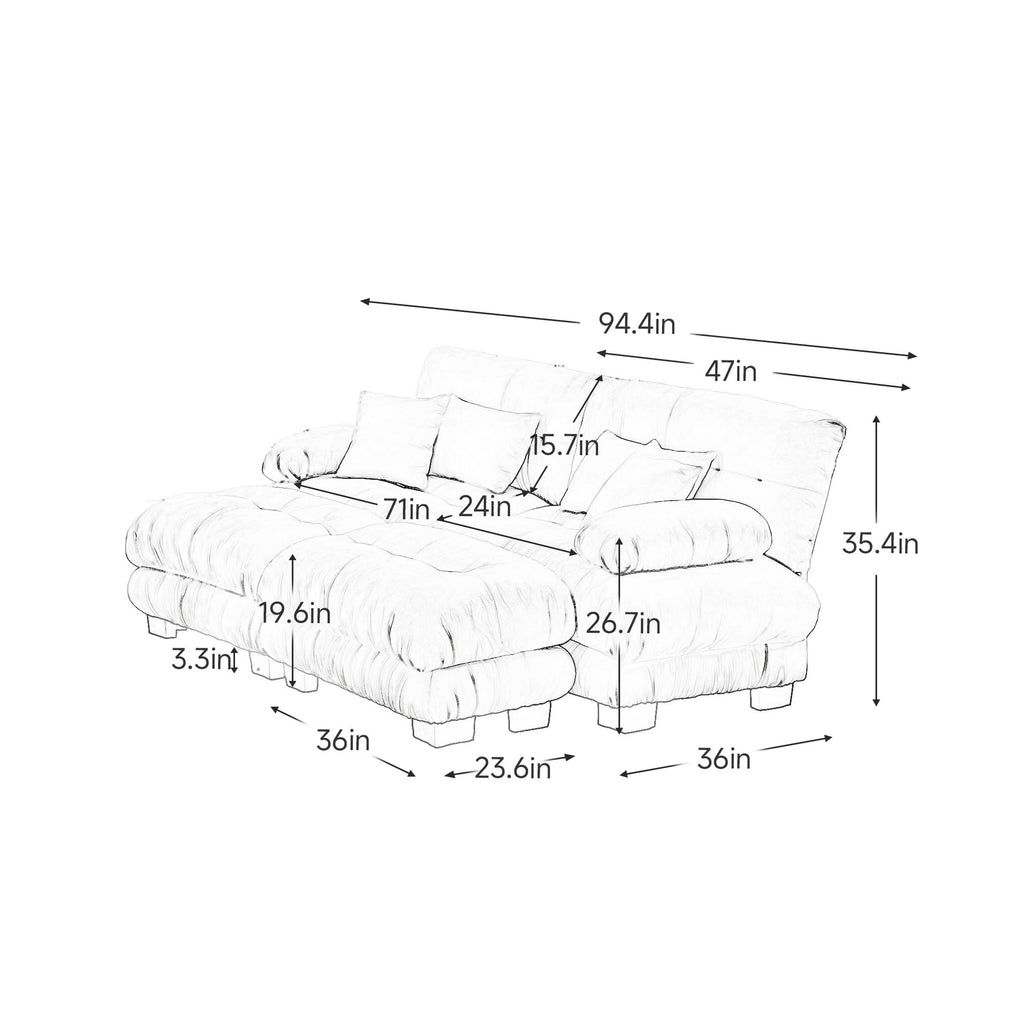 Loveseat Modular Sectional Sofa, U Shaped Couch with 2 Ottoman, Light blue