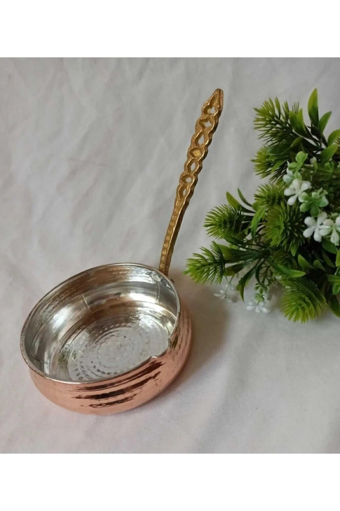 Copper Sauce Pan - Frying Pan - Saucepan with Brass Handle, 4.3 in Diameter, Tin-Lined Interior, Oven Safe
