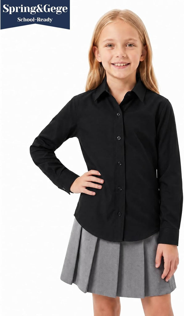 Girls' Stretch Button Down Shirt, Wrinkle-Free School Uniform