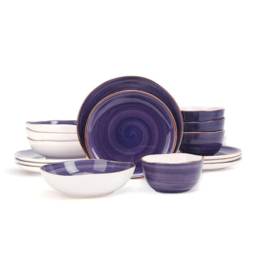 Highland 16-Piece Dinnerware Set Service for 4, Organic Shape Stoneware Plates and Bowls Set, Scratch Resistant