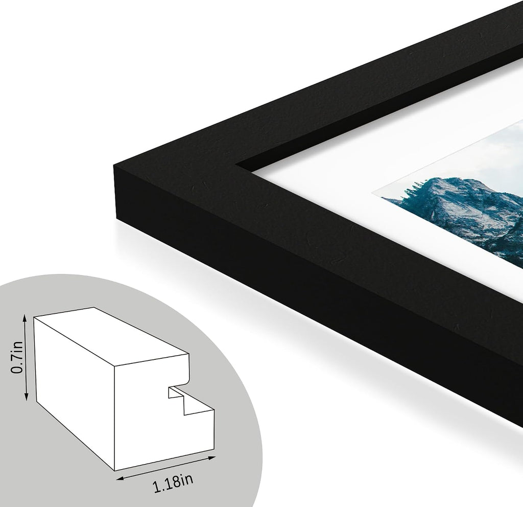 24x36 Picture Frame, Black Wood Style, Wall Mounting | Display Posters 20 x 30 with Mat or 24 x 36 without Mat, 1