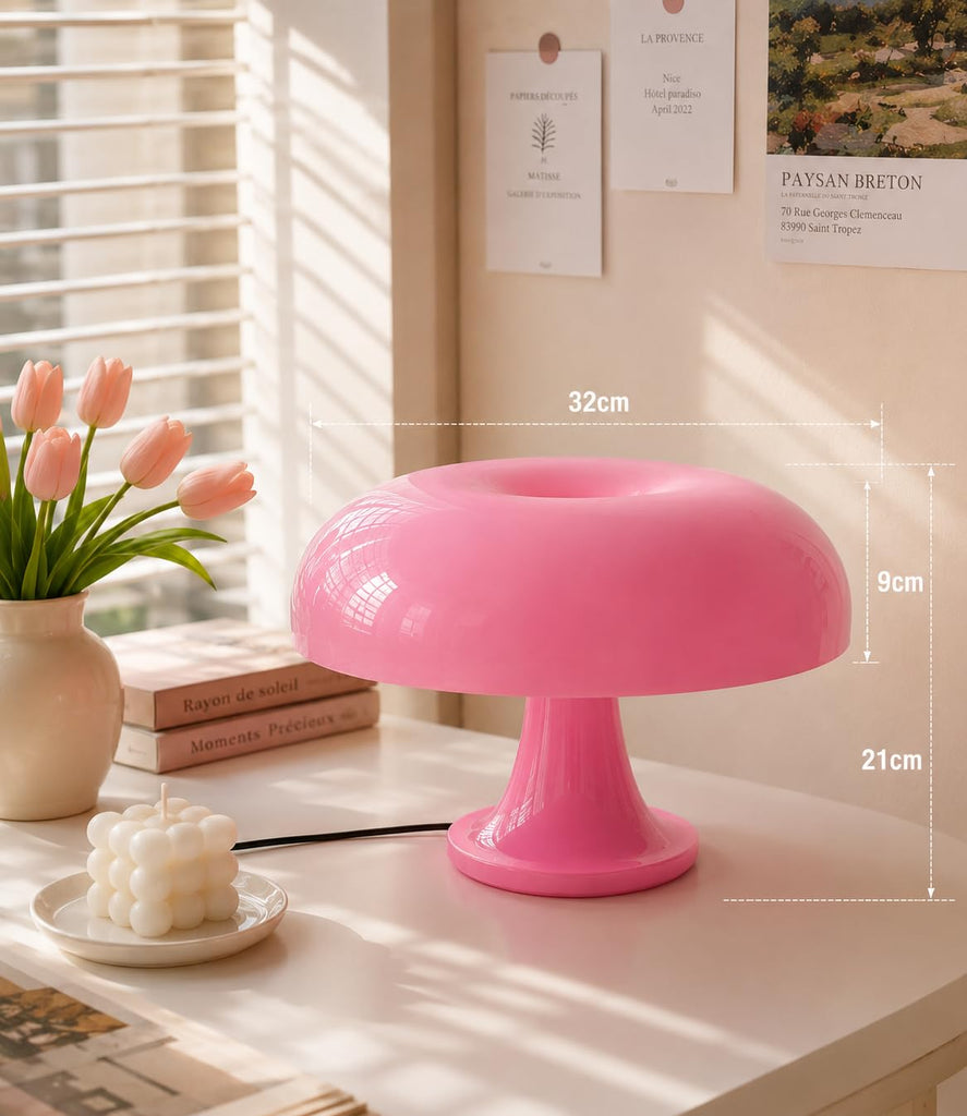 Pink Mushroom Lamp, Mid Century Modern Table Lamp, Minimalist Mushroom Decor Bedside Small Lamps, 2700K(Bulb