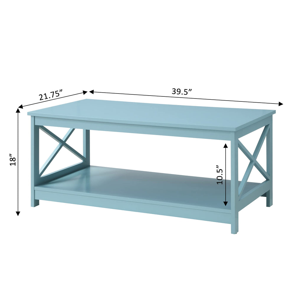Oxford Coffee Table with Shelf, Sea Foam Blue