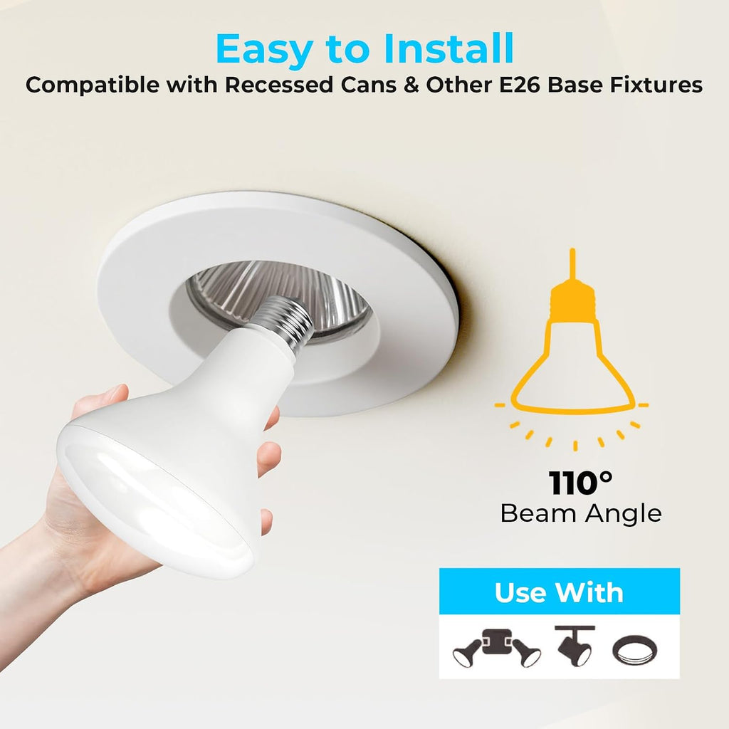 12 Pack BR30 LED Flood Light Bulbs, 7W (65W Equivalent), 2700K Soft White, 650 Lumens, E26 Base, Dimmable, Indoor