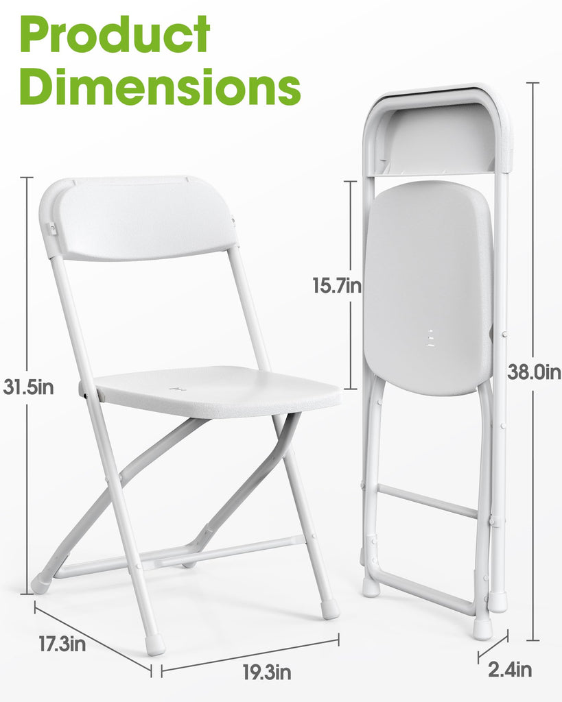 6-Pack White Heavy-Duty Folding Chairs, 31.5" x 17.3" x 19.3"
