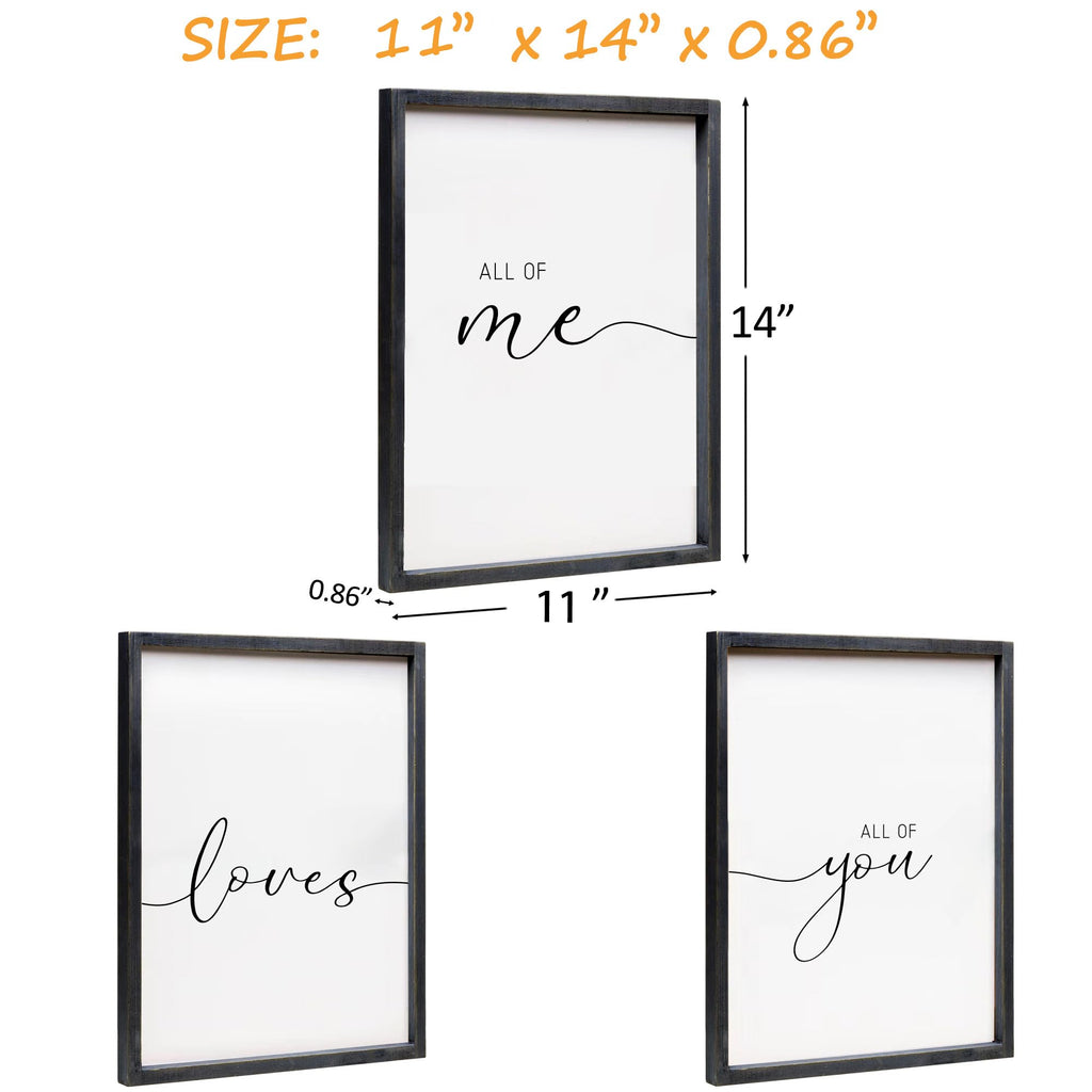 Set of 3 Framed Farmhouse All of Me Loves All of You Sign 11x14" Above Bed Wall Decor Decor Wall Art Wood Signs