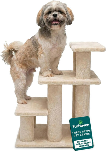 Steady Paws Multi-Step Pet Stairs for High Beds & Sofas - Cream, 3-Step