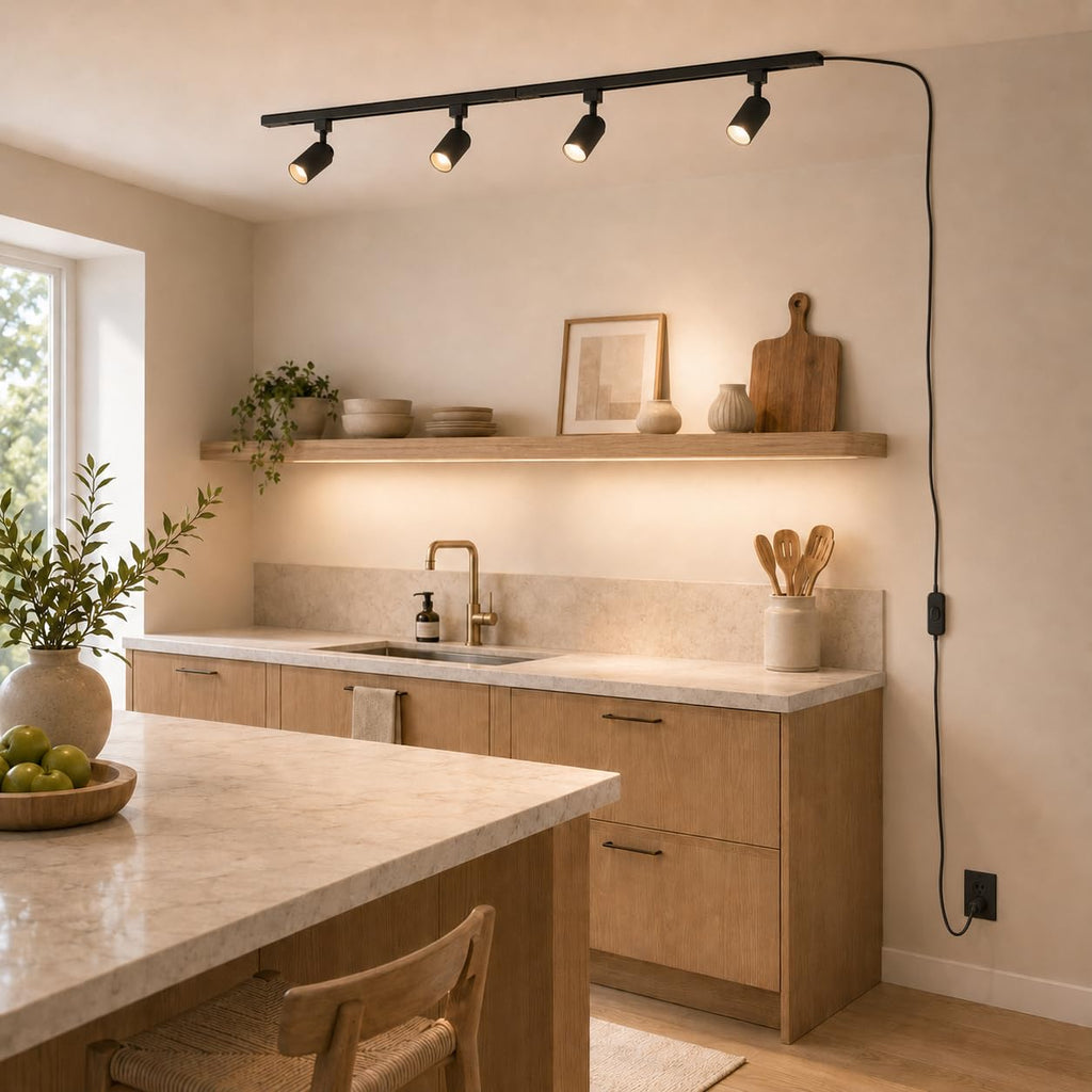 Plug in Track Lighting with Power Cord, 4-Light GU10 Track Lighting Kit with Track Rail, Modern Kitchen LED Track