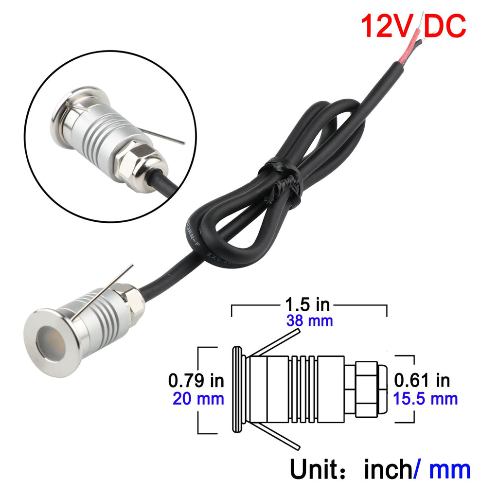 LED Mini In-Ground Starlight, 1W 12V DC Low Voltage Recessed Well Light, IP67 Waterproof, Buried Underground Marker