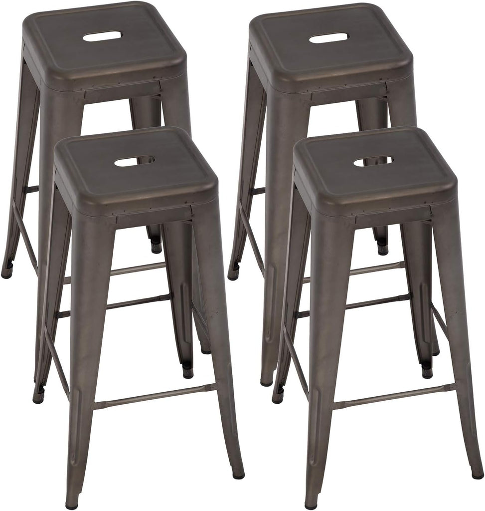 Metal Bar Stools Set of 4 Counter Height Bar Stool 30 Barstools Industrial Patio Stool Stackable Stool