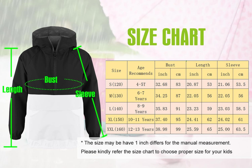 Girls Boys Rain Jacket Lightweight Waterproof Packable for Outdoor