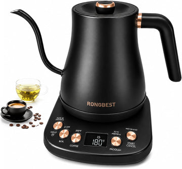 1L Electric Gooseneck Water Kettle with 6 Temperature Control Presets | Stainless Steel Inner & Lid, 2H