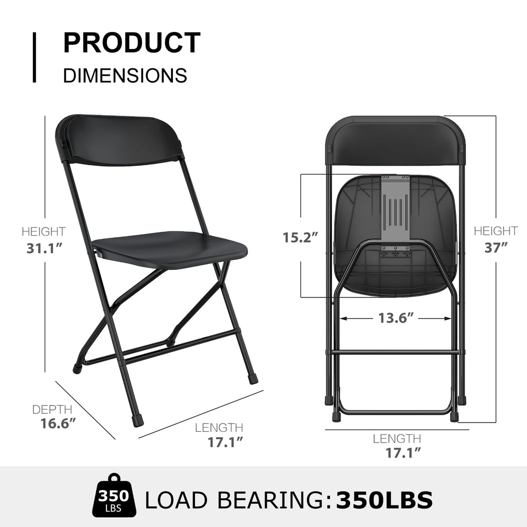 24 Pack Black Folding Chairs for Wedding Party School, 350lbs