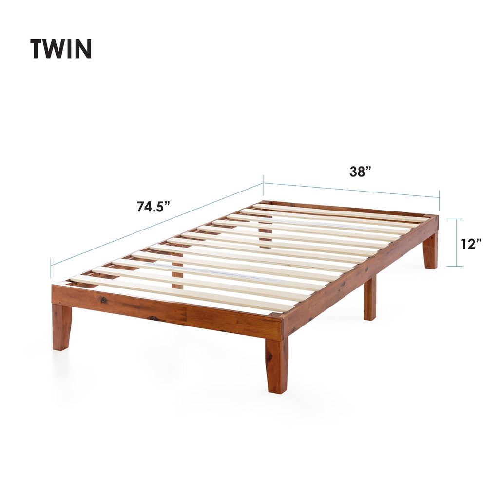 Naturalista Classic 12-Inch Solid Wood Platform Bed | Wooden Slats, No Box Spring Needed, Easy Assembly | Twin, Cherry