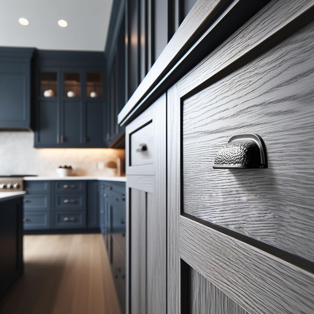 6 Pack 2 1/2 Inch Matte Black Cabinet Cup Pulls - Hammered Texture with Curved Edges, Elegant Modern Drawer Bin Handle