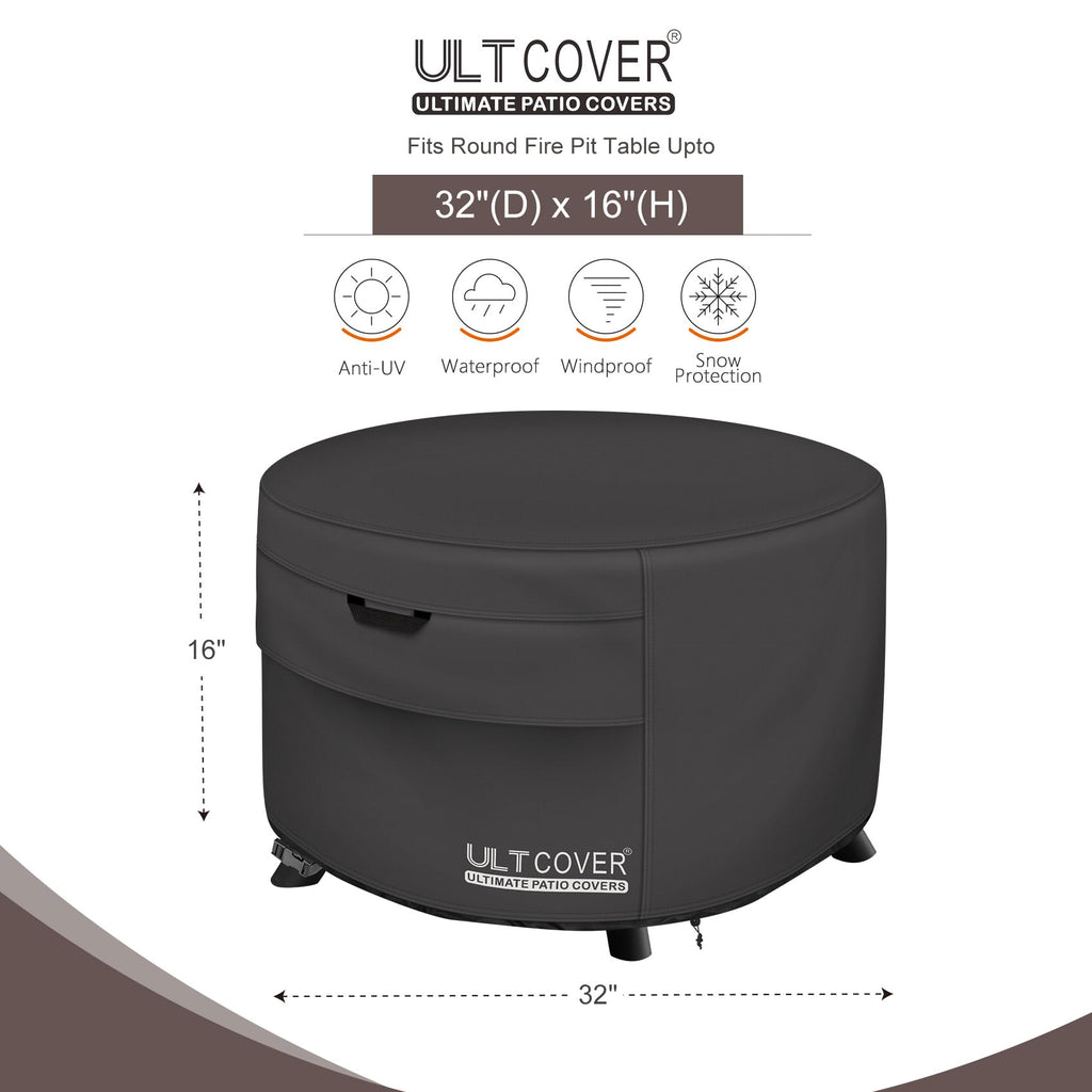 Waterproof Round Patio Fire Pit Table Cover 32 inch, Black