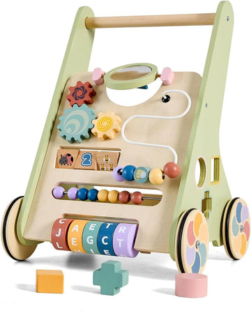 Wooden Baby Walker with Adjustable Wheels, in-1 Montessori Push Walker