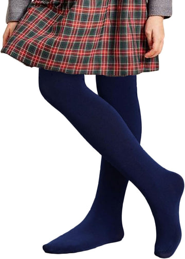 Kids Girls School Dress Cotton Tights Black White Gray Navy