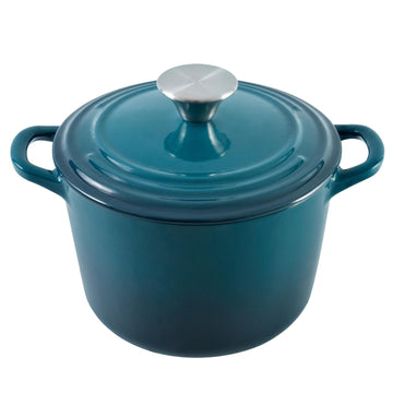 Dutch Oven Pot with Lid 2.8 Qt Cast Iron Dutch Oven for Bread Baking, DarkCyan Enameled Cast Iron Soup Pot, Small