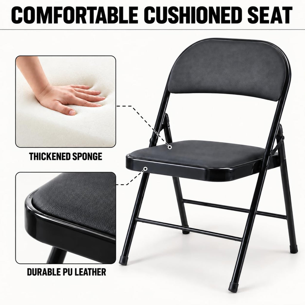 10 Pack Folding Chair, Black Folding Chairs with Cushion Portable Stackable Commercial Seat with Steel Frame, Padded