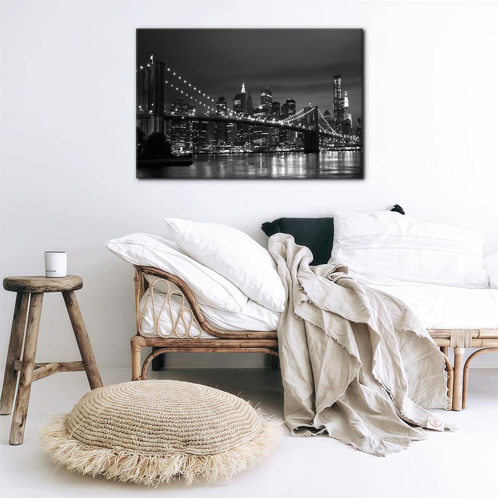 Wall Brooklyn Bridge Modern Wall Decor Office Decor New York Cityscape Painting Framed Canvas Prints Black and White
