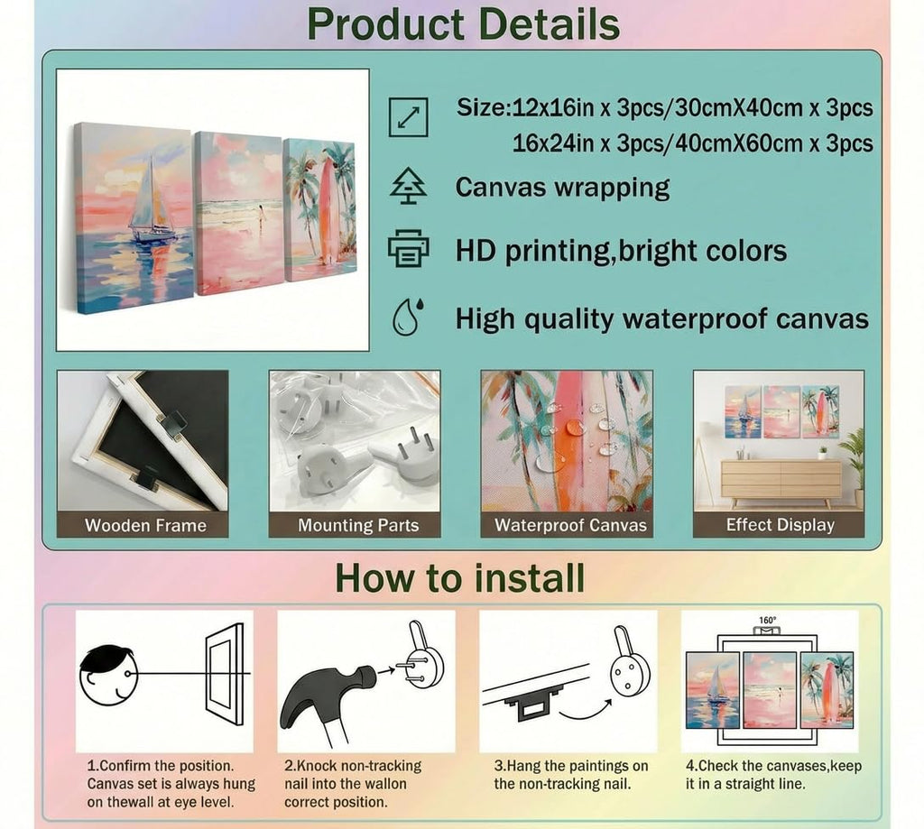 3 Piece Pink Ballerina Canvas Wall Art Set, 16 x 24 Inches