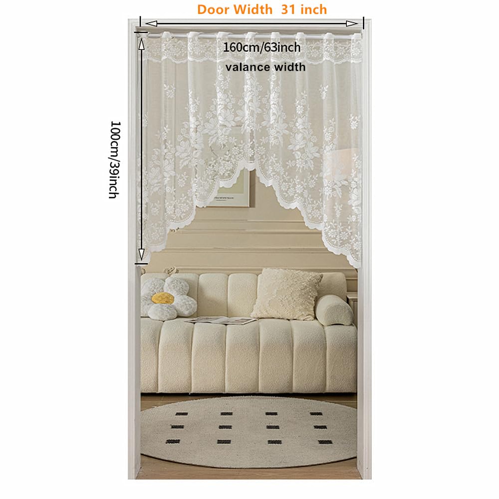Floral Lace Kitchen Curtain 35in White Sheer Curtain Valance Swag Door