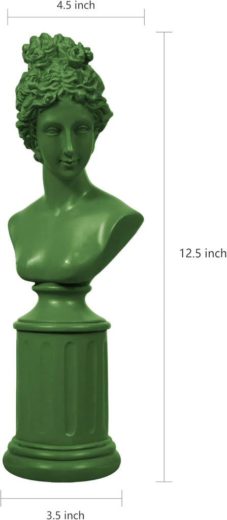 Green Female Bust Statue, Modern Classical Home Decor, 12.5'' Tall | Decorative Women Sculpture, Home Accent Décor