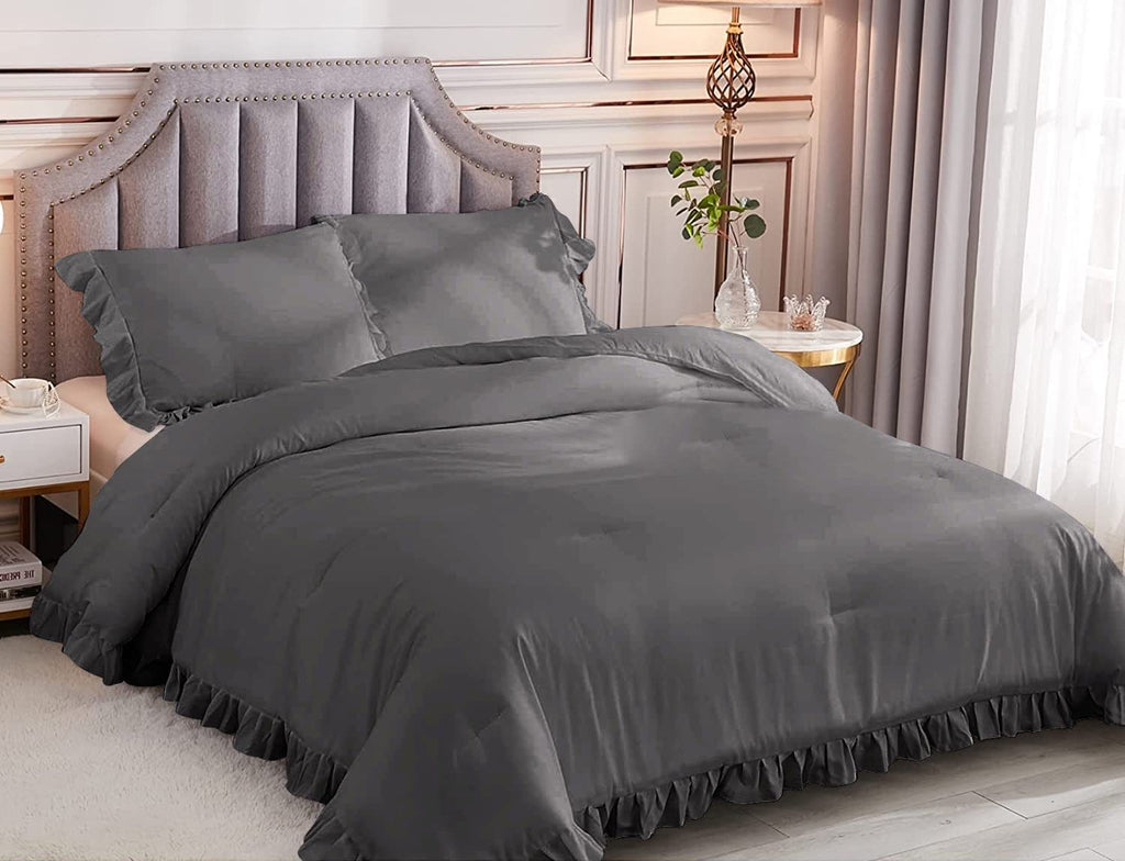 1 Piece Luxury Vintage Ruffle Comforter Premium Super Soft 550 GSM All Season | 1000 Thread Count | 100% Egyptian