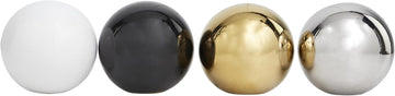 Ceramic Geometric Metallic Small Minimalistic Decorative Ball Orbs & Vase Filler 4" D, Multi Colored - Set of 4