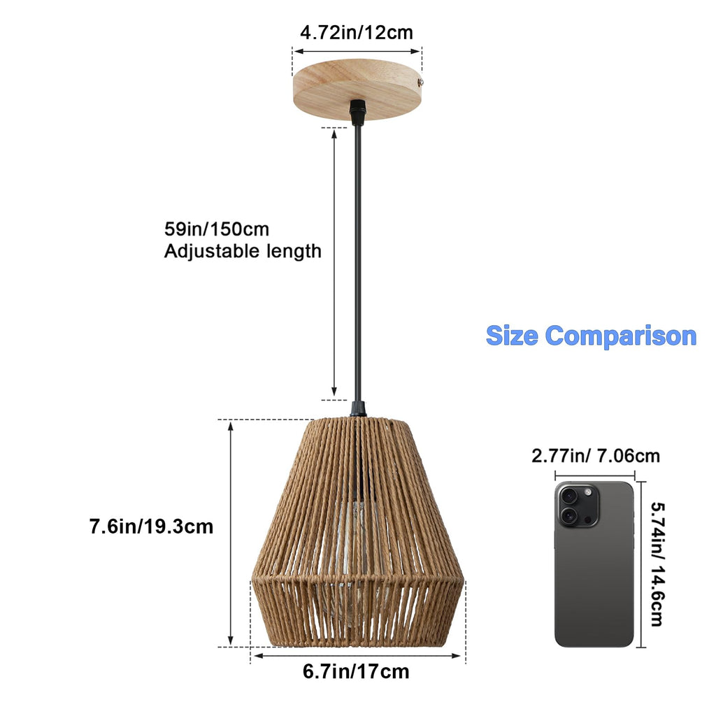 6.7'' Woven Rattan Pendant Light Fixtures, 2 Pack Boho Hanging Light