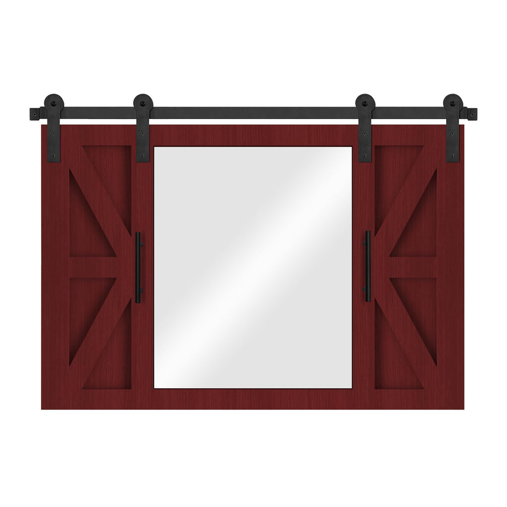 Farmhouse Barn Door Mirror - 37" x 26" Wall Mirror Rustic Espresso