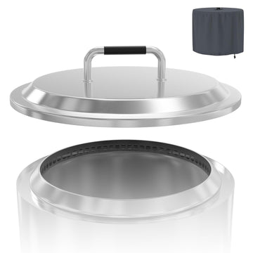 Fire Pit Lid with Waterproof Cover for Yukon 27'' and Solo Summit 27" Firt Pit, Stainless Steel Fire Pit Hard Cover