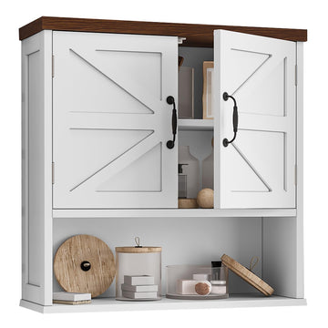 Bathroom Wall Cabinet with Barn Doors, Wall Mounted Bathroom Cabinet, Farmhouse Style, Adjustable Shelf, Wall Mounted