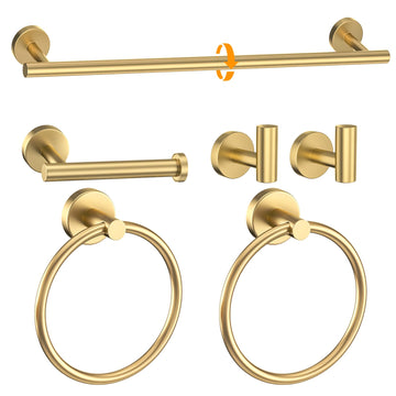 Brushed Gold Bathroom Hardware Set 6-Pieces Towel Bar Set Stainless Steel Bathroom Accessory Set 23.6 Inch Wall