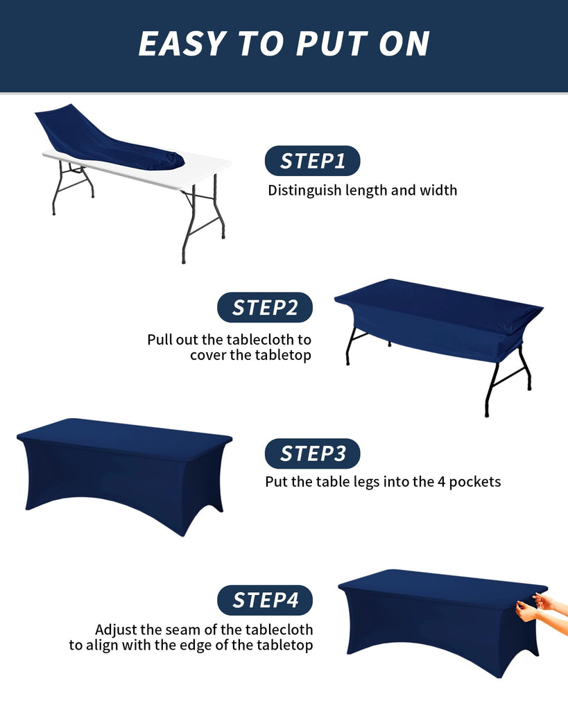 2 Pack 8FT Navy Blue Tablecloth Rectangle Spandex Table Cover