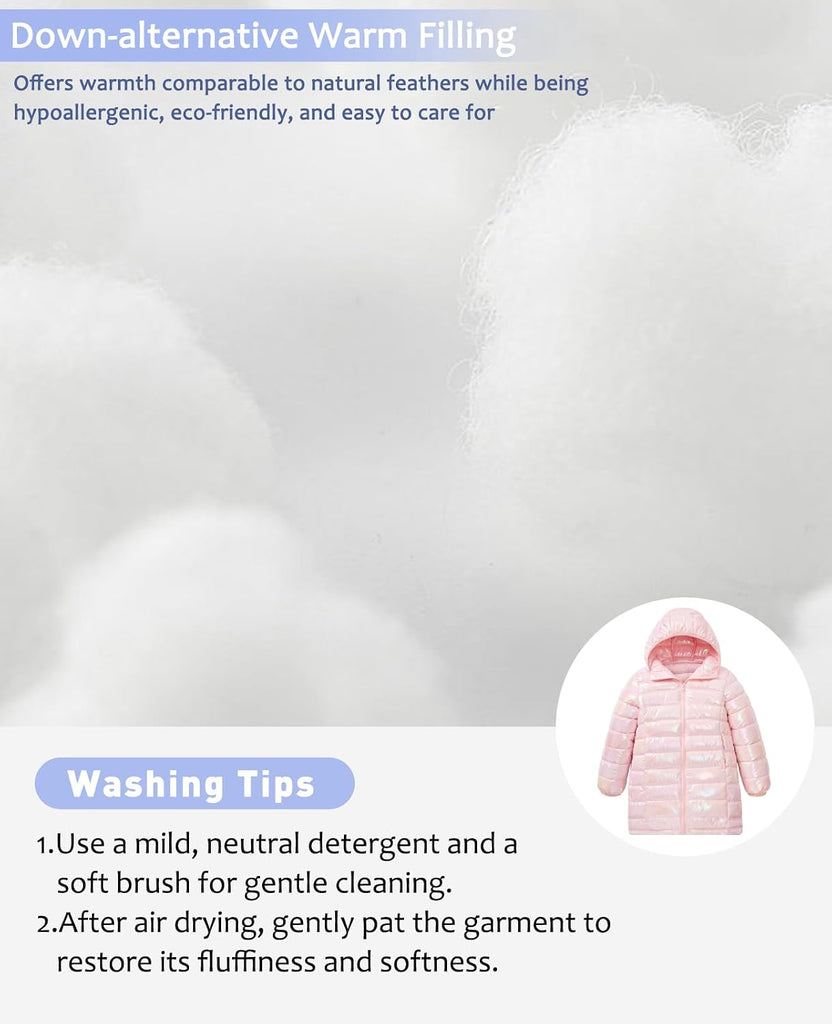 Girls Winter Coat, Long Metallic Puffer Jacket