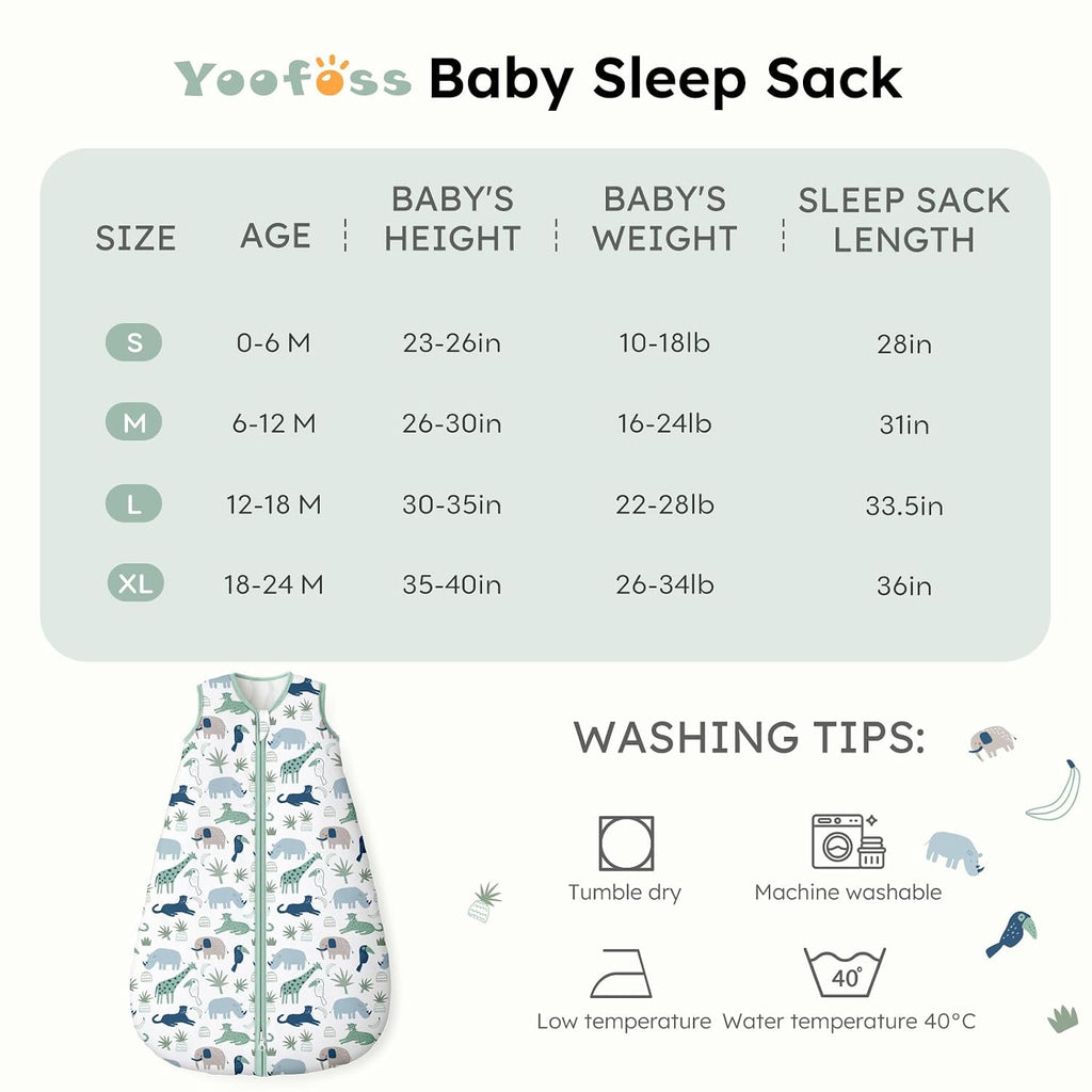 Baby Sleep Sack 1.5TOG 100% Organic Cotton Way Zipper