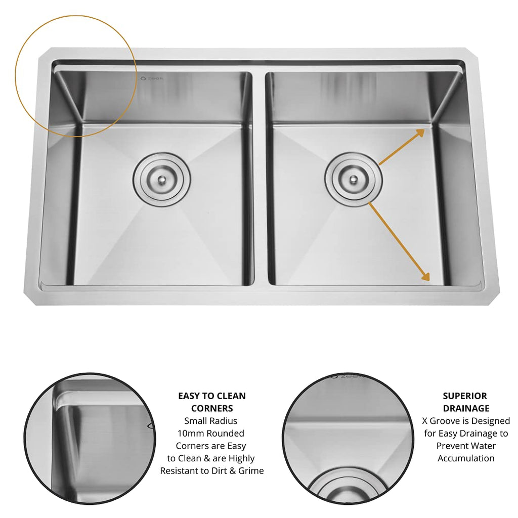 32 Undermount Double Bowl Workstation Kitchen Sink with Accessories 16 Gauge Stainless Steel 50/50 Bowl