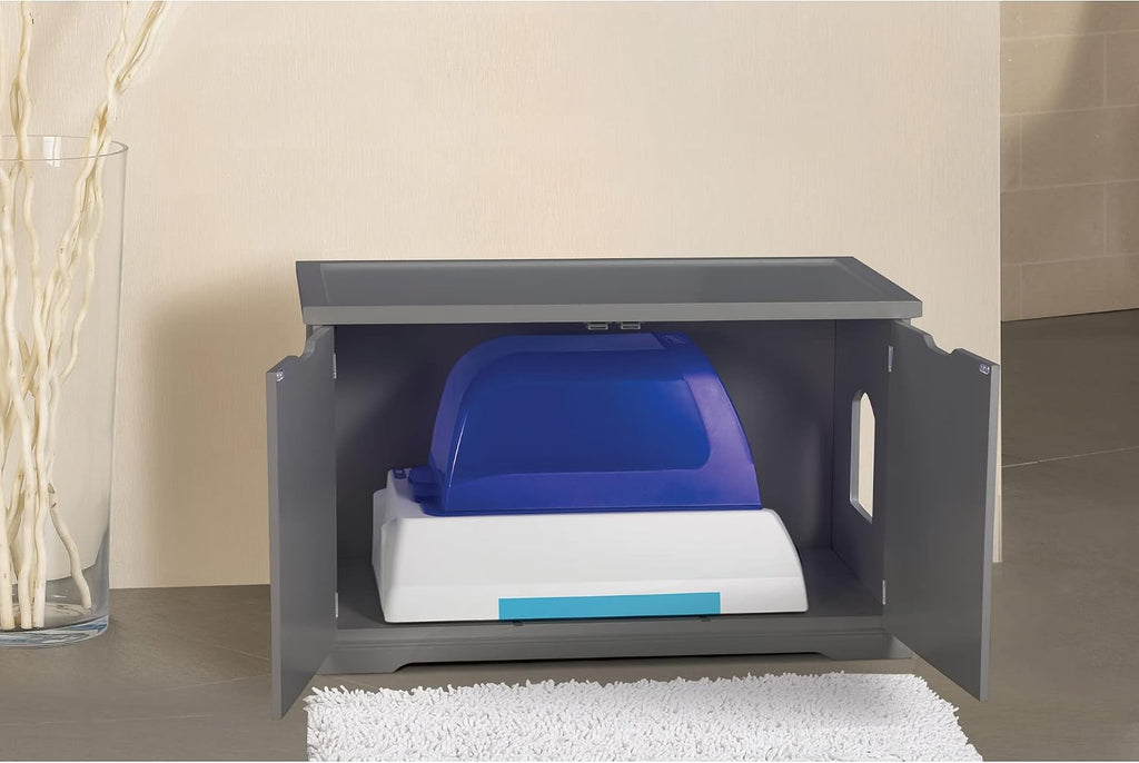 Cat Washroom Bench, Adjustable Partition, Gray