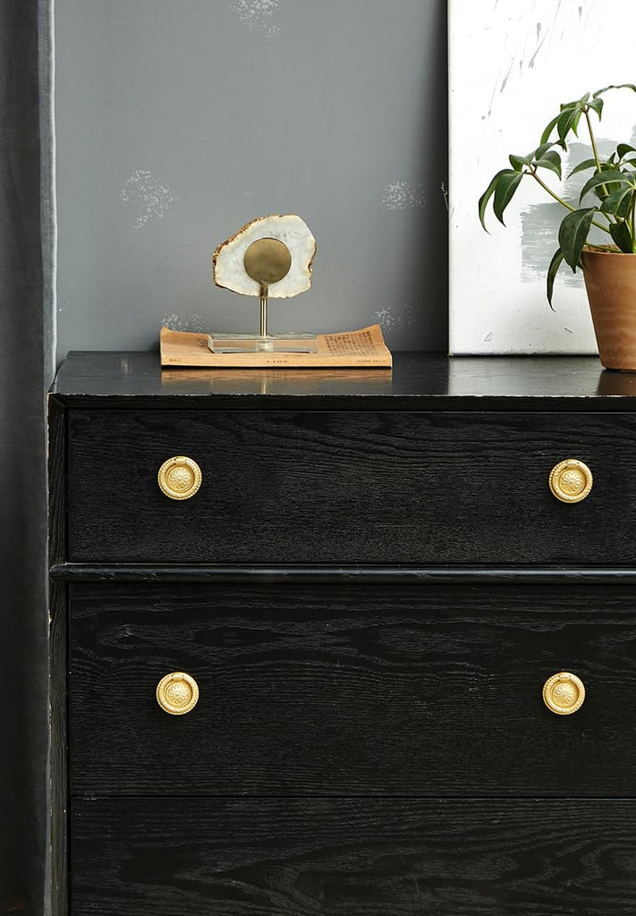 Brass Cabinet Rings Gold Knobs, Drawer Round European Handles Antique Gold Knobs Kitchen, 4 Pack