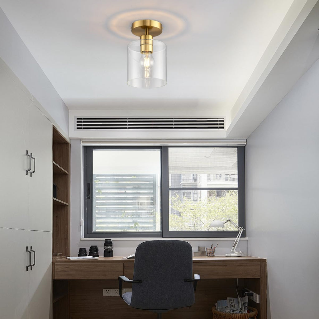 Brass Semi Flush Mount Ceiling Light, Gold Modern Fixture for Closet Hallway Entryway Light Fixture Ceiling Brass