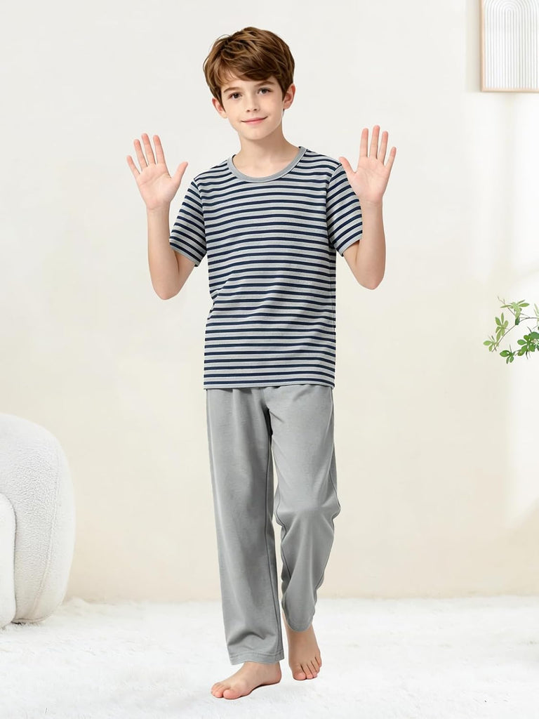 Boys's Summer Pajamas Striped Short Sleeved+Long Pants Sets Modal Pj