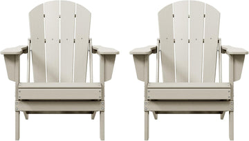 WO Home Furniture Laguna Folding Adirondack Chairs Set of 2, HDPE Patio Chair, All Weather Use Fire Pit Chair for