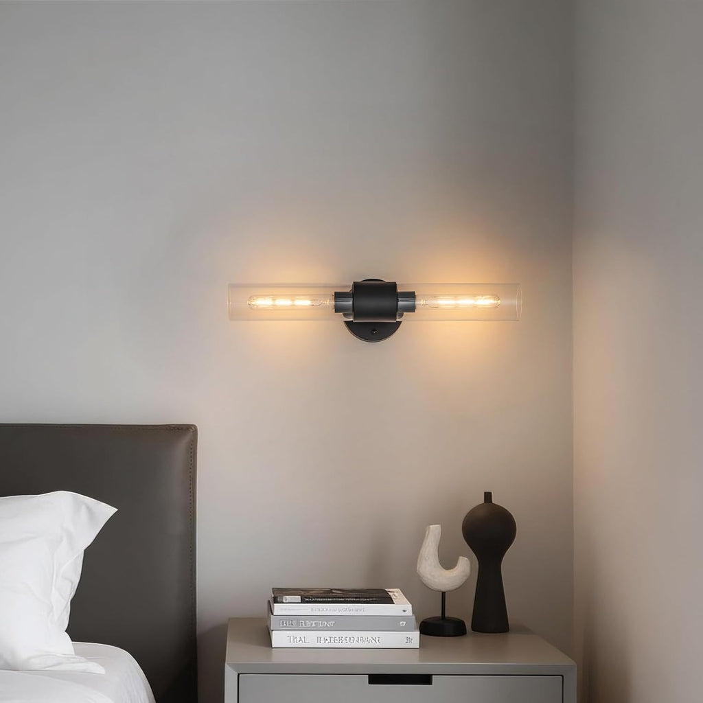 22" Matte Black Wall Lamps,Bathroom Sconces Set of 2 | Industrial Glass Vanity Light, E26 Base,Modern Glass Wall