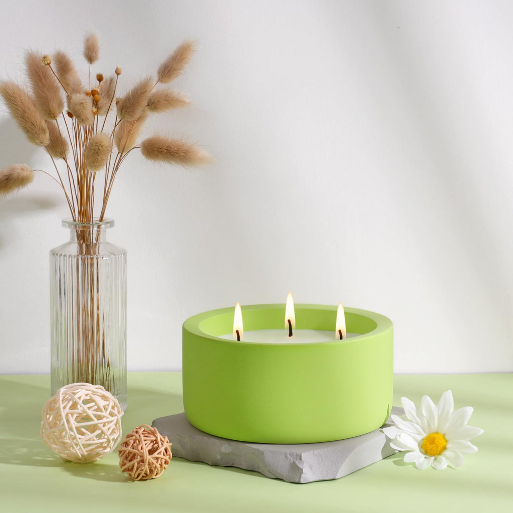Large Citronella & Lemon Candle Outdoor, 3 Wick 20oz Scented Candle Indoor, Non Toxic Soy, Green Ceramic Jar, Deck