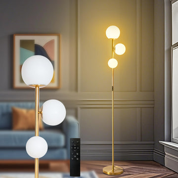 Mid Century Gold Floor Lamp - Dimmable, Remote & Touch, 3-Light